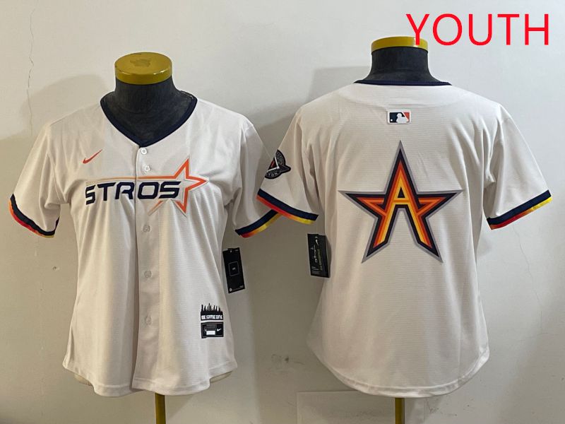 Youth Houston Astros Blank Cream Three generations Joint Name 2025 Nike MLB Jersey style 4105